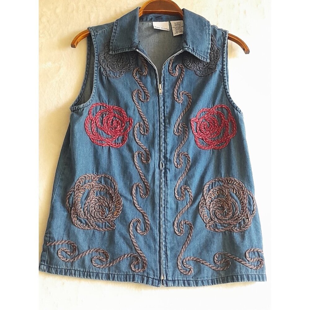 VTG Bobbie Brooks Small 4/6 Soutache Embroidered Cowgirl Sleeveless Denim Vest